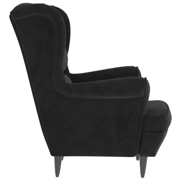 Fauteuil à oreilles avec tabouret noir velours – Image 3