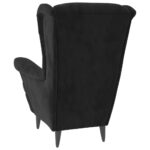 Fauteuil à oreilles avec tabouret noir velours – Image 4
