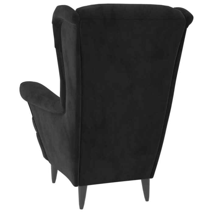 Fauteuil à oreilles avec tabouret noir velours – Image 4