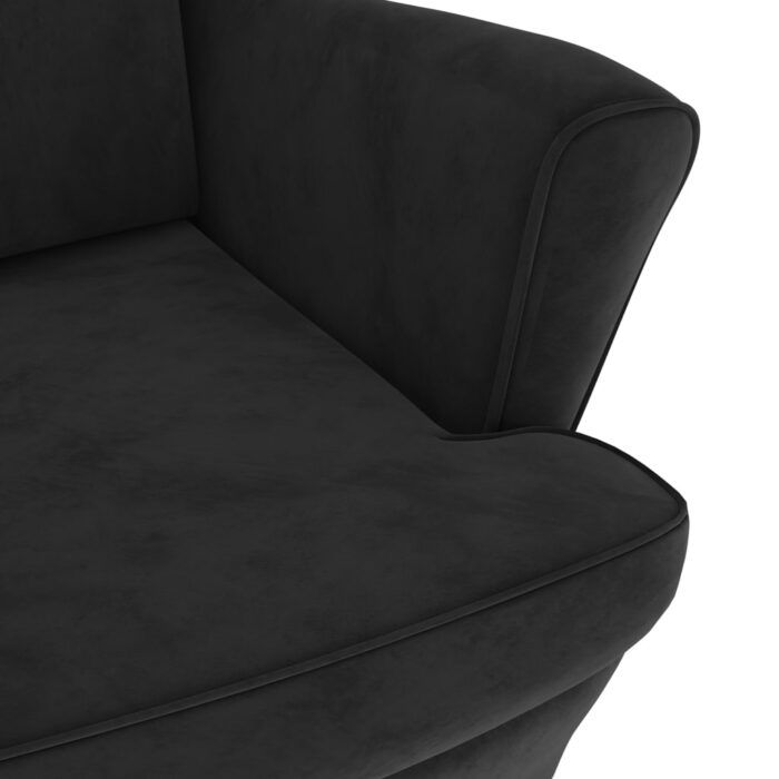 Fauteuil à oreilles avec tabouret noir velours – Image 5