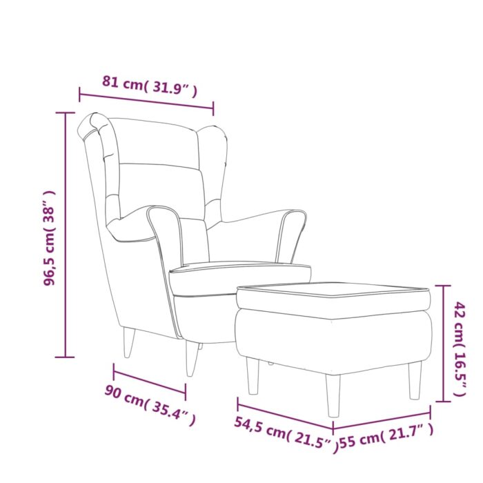 Fauteuil à oreilles avec tabouret noir velours – Image 9