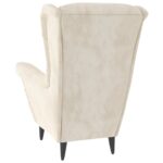 Fauteuil à oreilles avec tabouret crème velours – Image 4