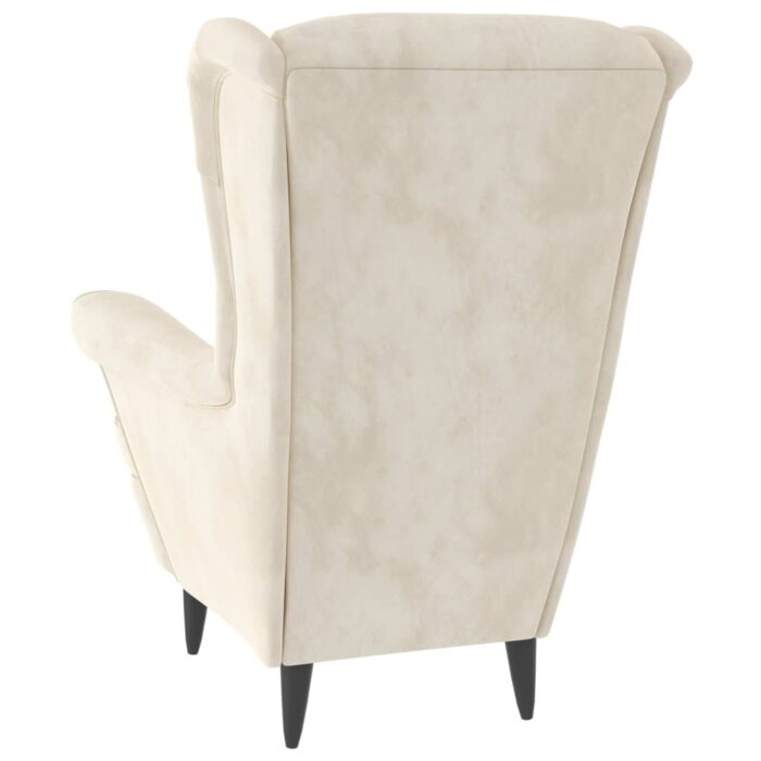 Fauteuil à oreilles avec tabouret crème velours – Image 4