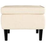 Fauteuil à oreilles avec tabouret crème velours – Image 7