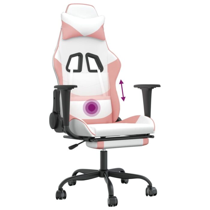 Chaise de jeu de massage avec repose-pied Blanc rose Similicuir – Image 10