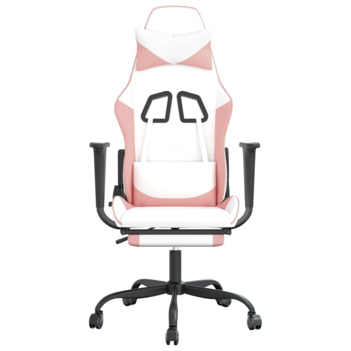 Chaise de jeu de massage avec repose-pied Blanc rose Similicuir – Image 2