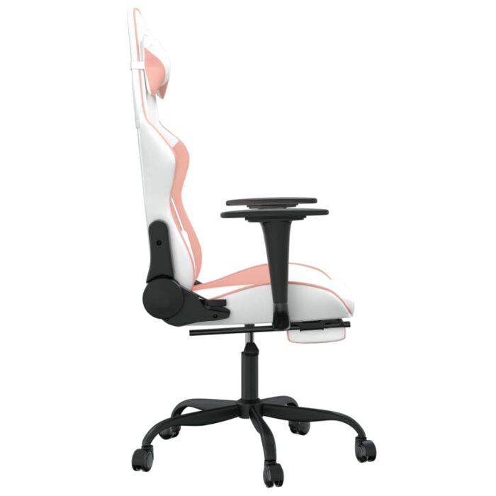 Chaise de jeu de massage avec repose-pied Blanc rose Similicuir – Image 3
