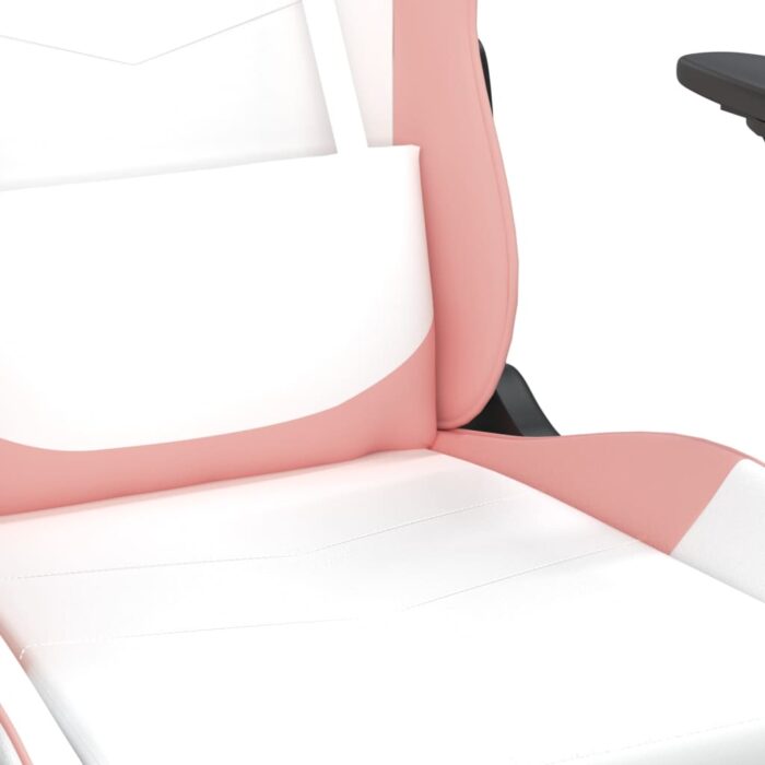 Chaise de jeu de massage avec repose-pied Blanc rose Similicuir – Image 8