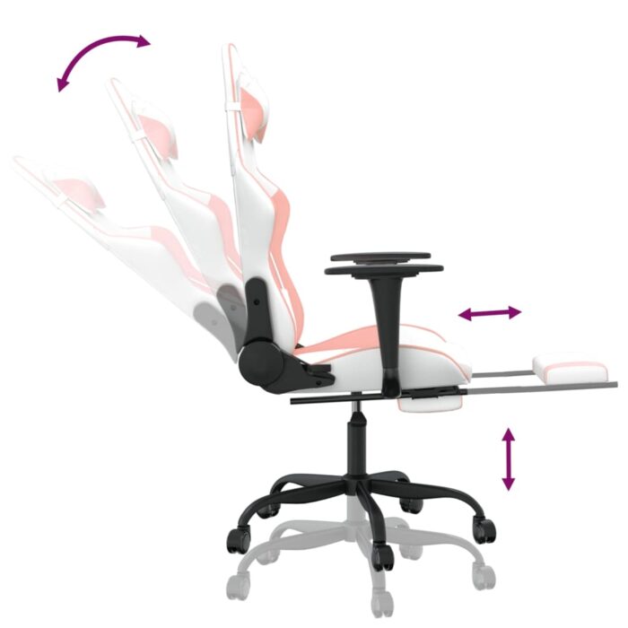 Chaise de jeu de massage avec repose-pied Blanc rose Similicuir – Image 9