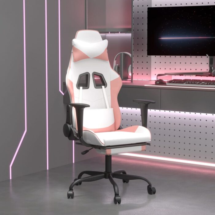 Chaise de jeu de massage avec repose-pied Blanc rose Similicuir – Image 1