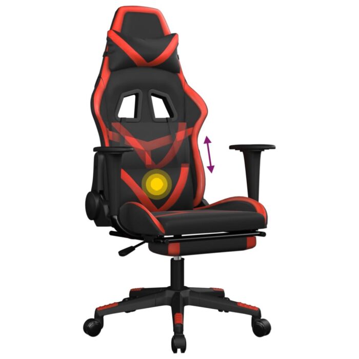 Chaise de jeu de massage avec repose-pied Noir&Rouge Similicuir – Image 6