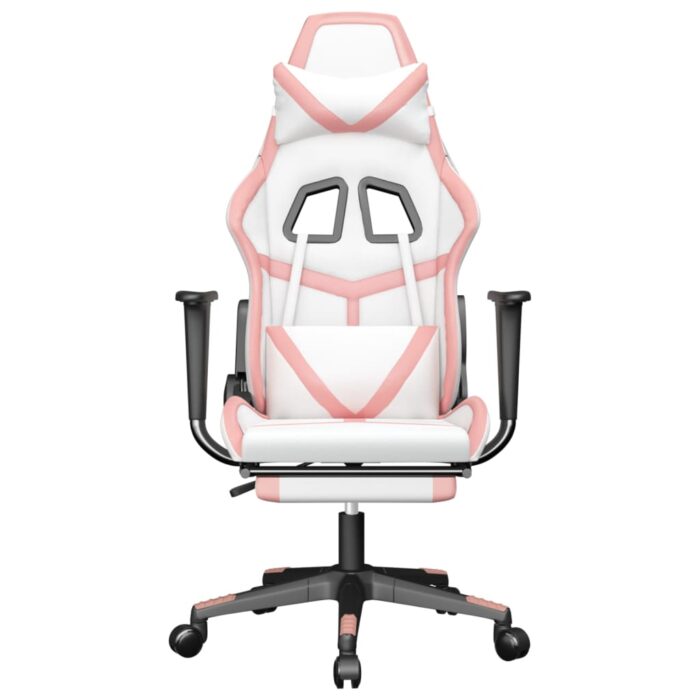 Chaise de jeu de massage avec repose-pied Blanc&Rose Similicuir – Image 2