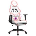 Chaise de jeu de massage avec repose-pied Blanc&Rose Similicuir – Image 6