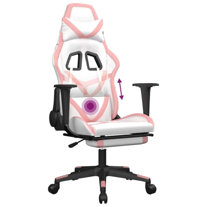 Chaise de jeu de massage avec repose-pied Blanc&Rose Similicuir – Image 6