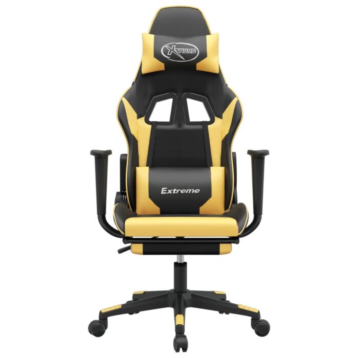 Chaise de jeu de massage et repose-pied Noir doré Similicuir – Image 2