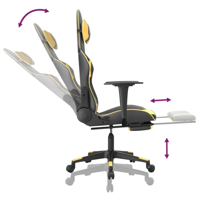 Chaise de jeu de massage et repose-pied Noir doré Similicuir – Image 5