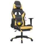 Chaise de jeu de massage et repose-pied Noir doré Similicuir – Image 6