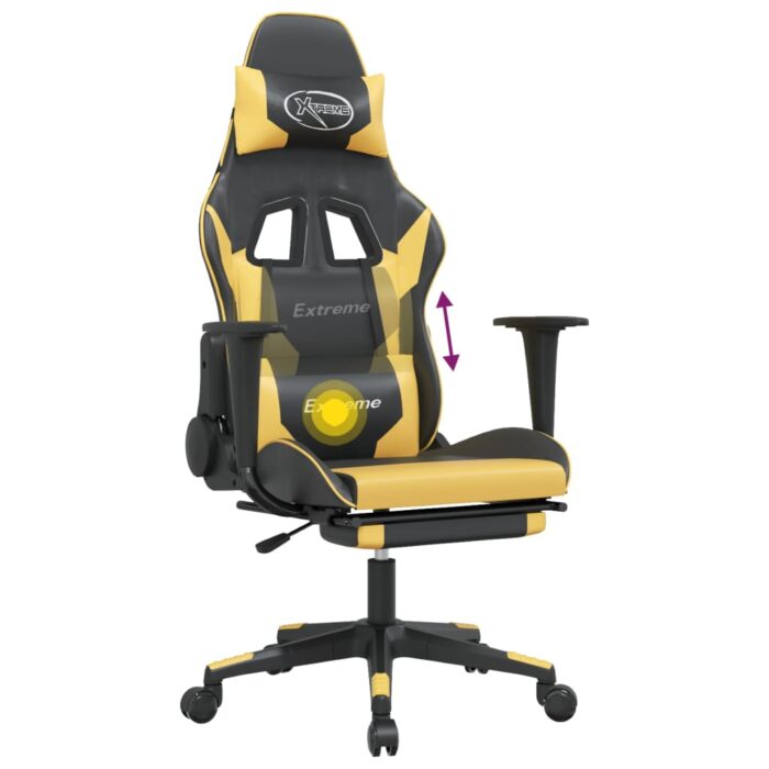 Chaise de jeu de massage et repose-pied Noir doré Similicuir – Image 6