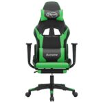 Chaise de jeu de massage et repose-pied Noir et vert Similicuir – Image 2