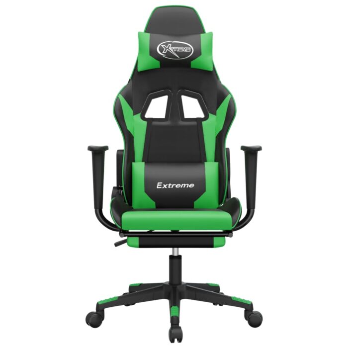 Chaise de jeu de massage et repose-pied Noir et vert Similicuir – Image 2