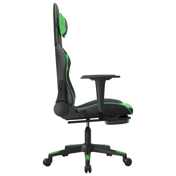 Chaise de jeu de massage et repose-pied Noir et vert Similicuir – Image 3