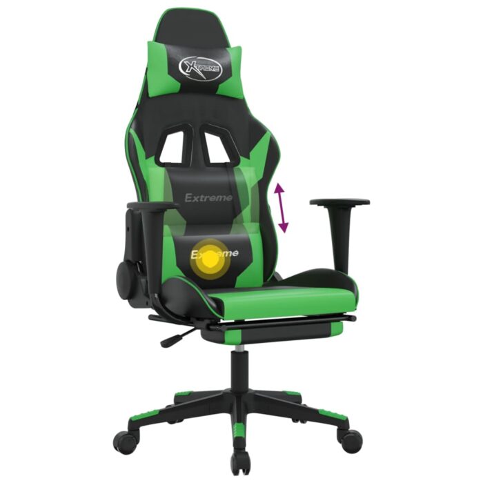 Chaise de jeu de massage et repose-pied Noir et vert Similicuir – Image 6