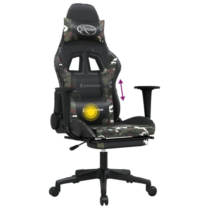 Chaise de jeu de massage repose-pied Noir camouflage Similicuir – Image 6
