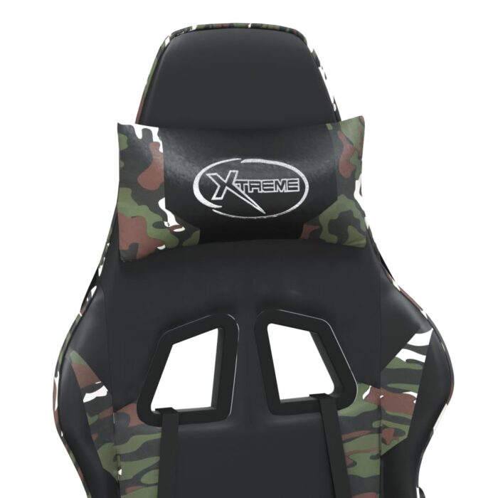 Chaise de jeu de massage repose-pied Noir camouflage Similicuir – Image 8
