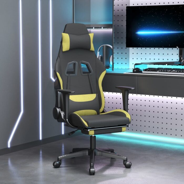 Chaise de jeu de massage avec repose-pied Noir et vert clair – Image 1