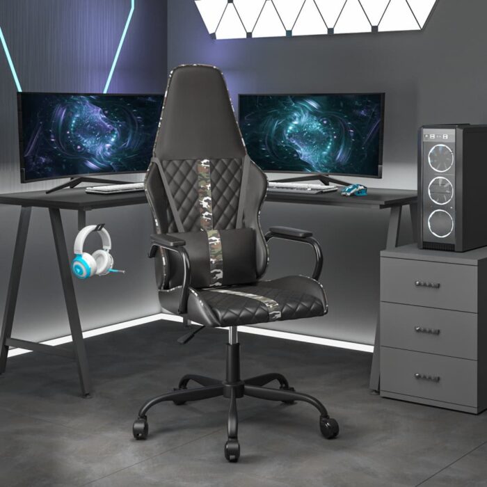 Chaise de jeu de massage camouflage et noir similicuir – Image 1