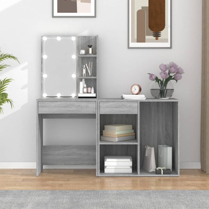 Coiffeuse à LED avec armoire Sonoma gris Bois d'ingénierie – Image 2