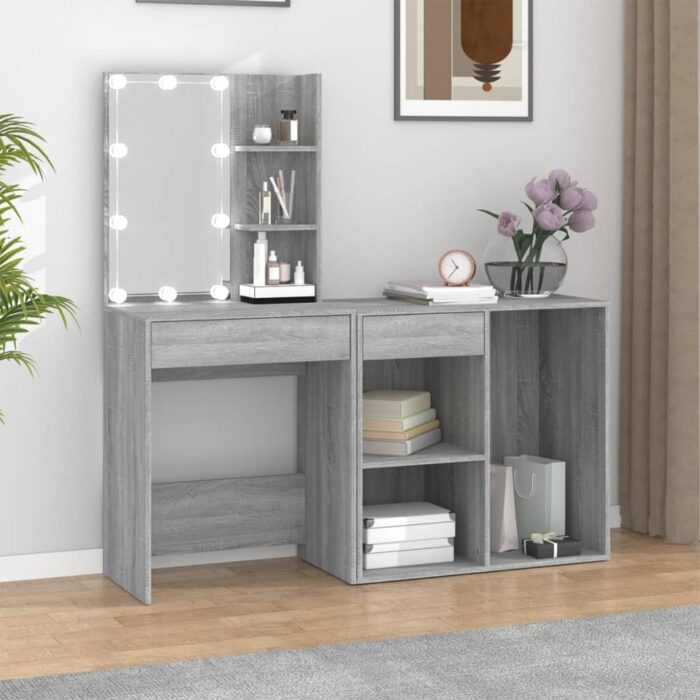 Coiffeuse à LED avec armoire Sonoma gris Bois d'ingénierie – Image 1