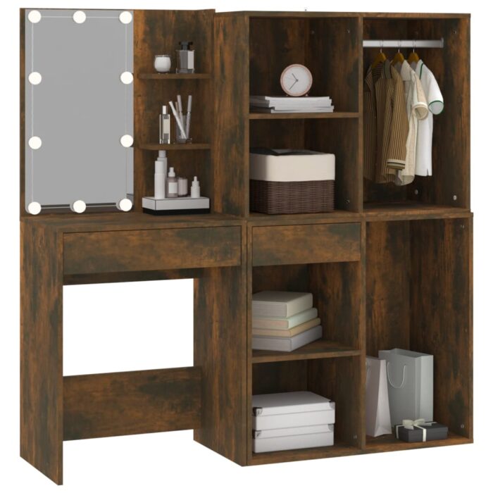 Coiffeuse à LED avec armoires Chêne fumé Bois d'ingénierie – Image 3