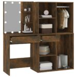 Coiffeuse à LED avec armoires Chêne fumé Bois d'ingénierie – Image 4