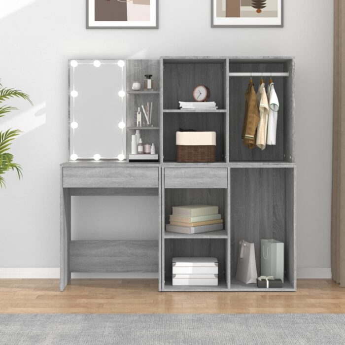 Coiffeuse à LED avec armoires Sonoma gris Bois d'ingénierie – Image 2