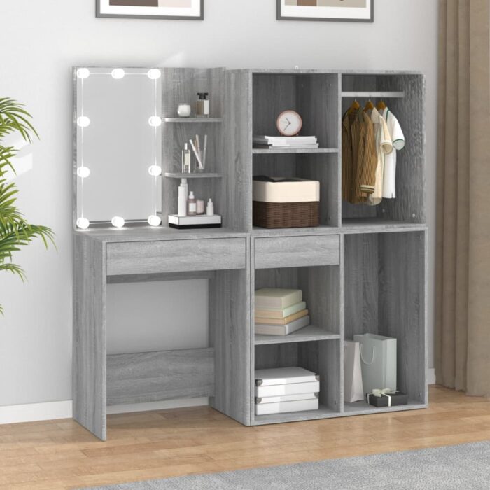 Coiffeuse à LED avec armoires Sonoma gris Bois d'ingénierie – Image 1