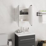 Armoire de salle de bain miroir rond et LED Blanc 40x40x17,5 cm – Image 2