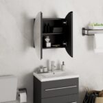 Armoire de salle de bain miroir rond et LED Noir 40x40x17,5 cm – Image 2