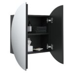 Armoire de salle de bain miroir rond et LED Noir 40x40x17,5 cm – Image 3