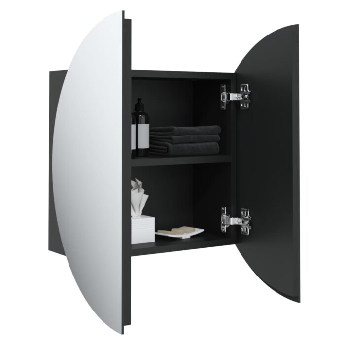 Armoire de salle de bain miroir rond et LED Noir 40x40x17,5 cm – Image 3
