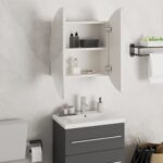Armoire de salle de bain miroir rond et LED Blanc 47x47x17,5 cm – Image 2
