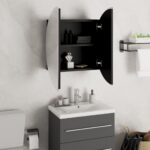 Armoire de salle de bain miroir rond et LED Noir 47x47x17,5 cm – Image 2
