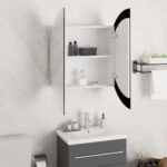 Armoire de salle de bain miroir rond et LED Blanc 54x54x17,5 cm – Image 2