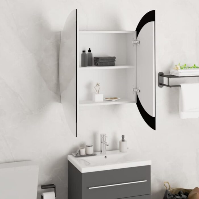 Armoire de salle de bain miroir rond et LED Blanc 54x54x17,5 cm – Image 2