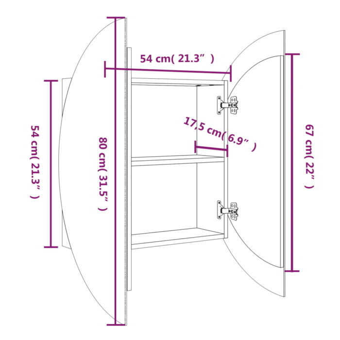 Armoire de salle de bain miroir rond et LED Blanc 54x54x17,5 cm – Image 6