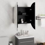 Armoire de salle de bain miroir rond et LED Noir 54x54x17,5 cm – Image 2