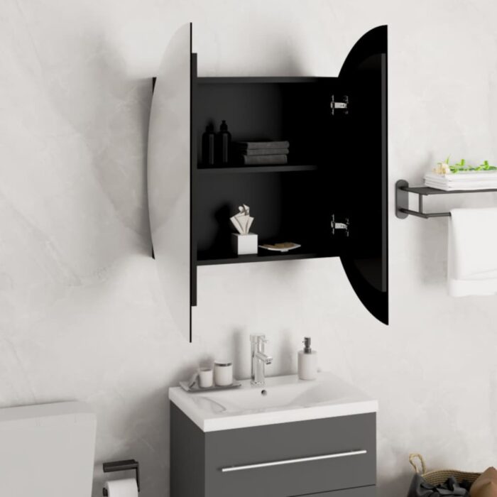 Armoire de salle de bain miroir rond et LED Noir 54x54x17,5 cm – Image 2