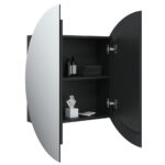 Armoire de salle de bain miroir rond et LED Noir 54x54x17,5 cm – Image 3