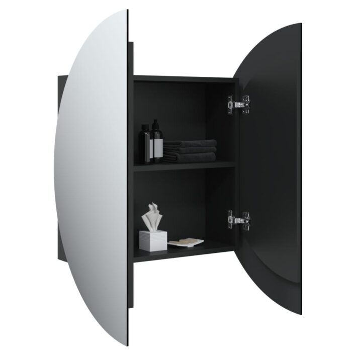 Armoire de salle de bain miroir rond et LED Noir 54x54x17,5 cm – Image 3