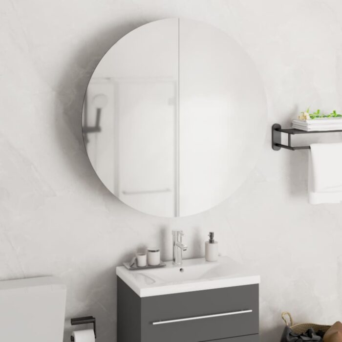 Armoire de salle de bain miroir rond et LED Noir 54x54x17,5 cm – Image 1